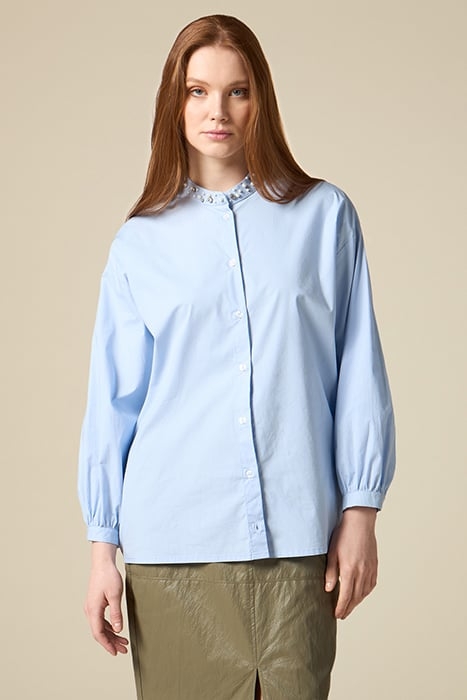 POPLIN SHIRT WITH PEARLS AND SET STONES BLUE 1