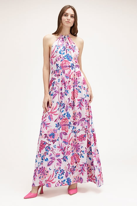 FLORAL PATTERN HALTERNECK DRESS RED 4