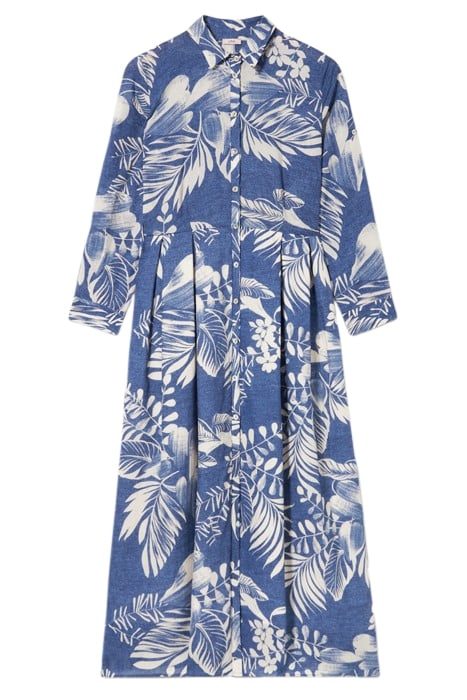 PATTERNED COTTON LONG CHEMISIER DRESS BLUE 3