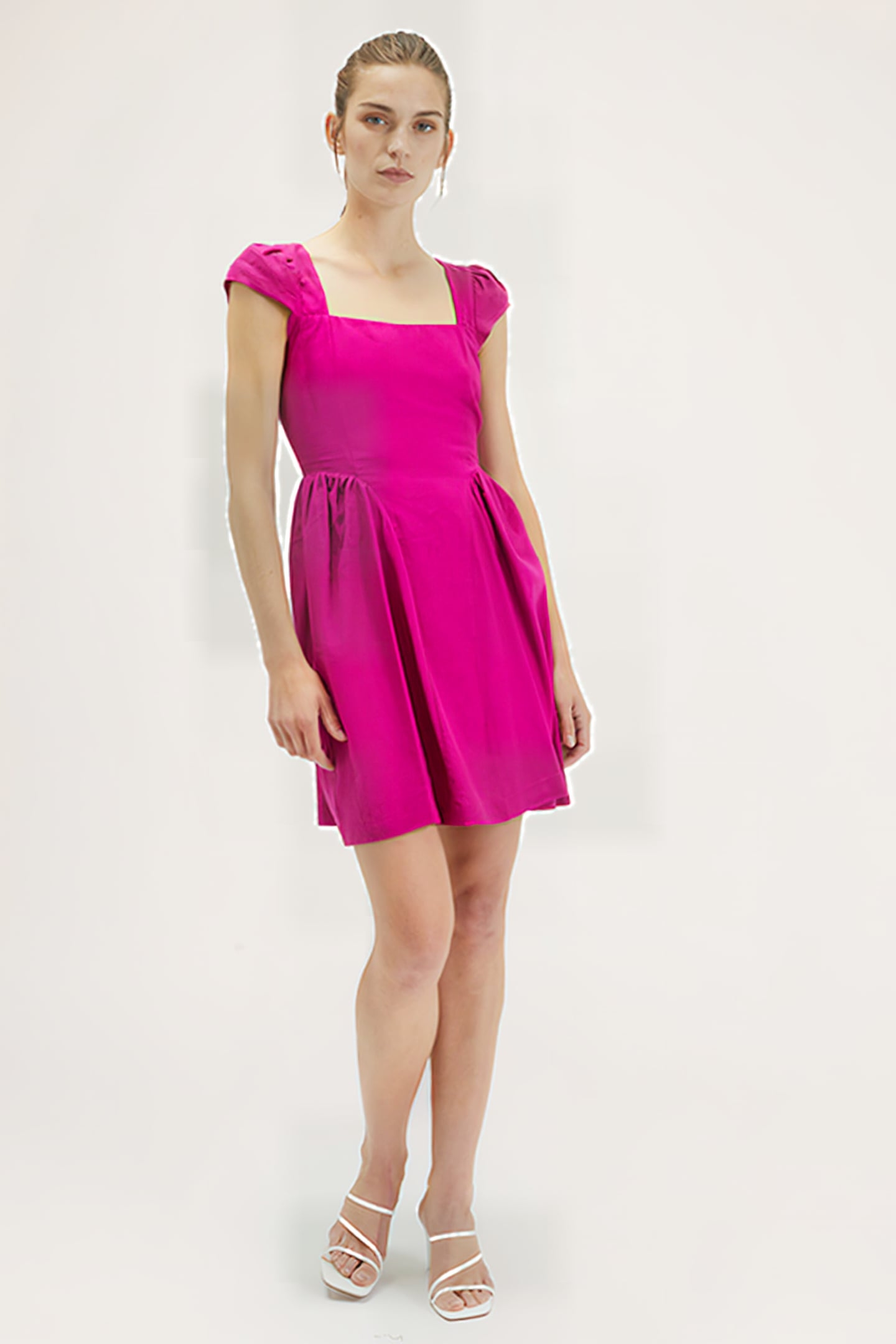 LINEN BLEND MINI DRESS FUCSIA 3
