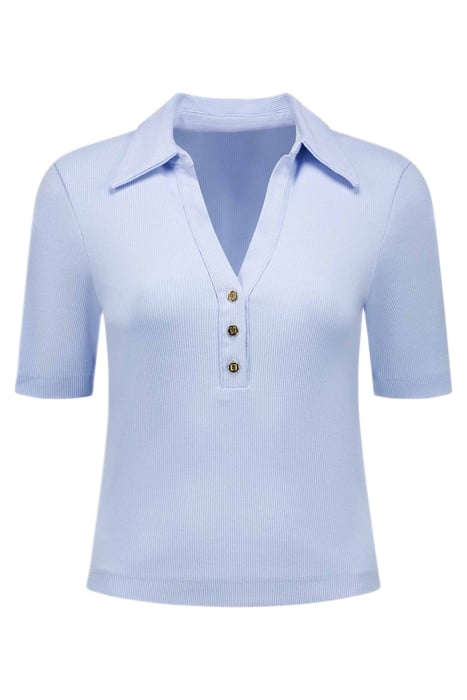 RIB BUTTON T-SHIRT ICE BLUE 1