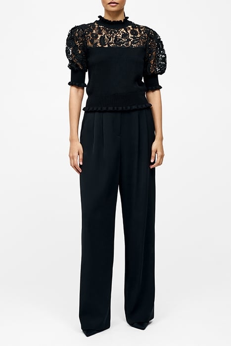 CROCHET LACE MIX KNIT TOP BLACK 1