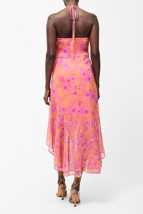 ARLA RUFFLE HALTERNECK DRESS SZ18 CORAL MULTI 2