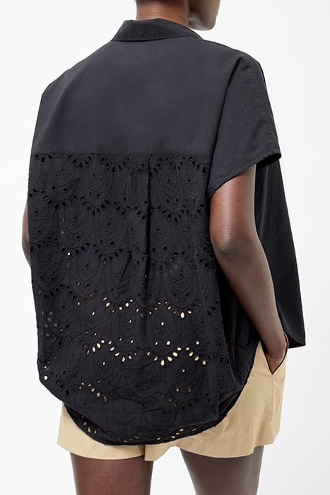 BRODERIE BACK SHORT SLEEVE POPOVER SHIRT BLACK 2