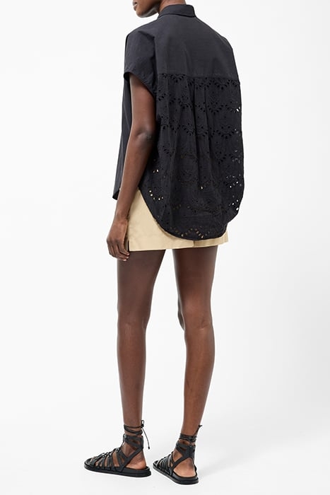 BRODERIE BACK SHORT SLEEVE POPOVER SHIRT BLACK 4