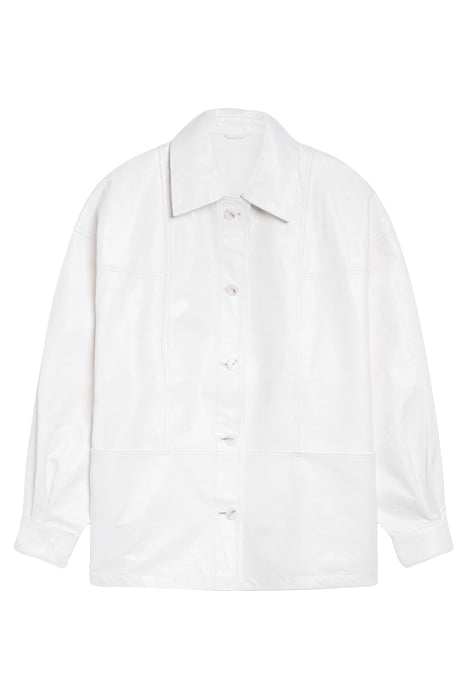 WHITE LEATHER JACKET WITH SEAMING DETAILS 3
