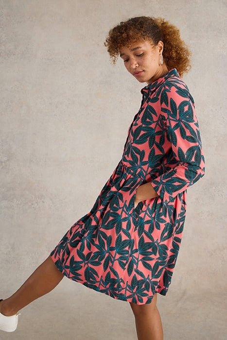 EVERLY JERSEY SHIRT DRESS RED PRINT 4