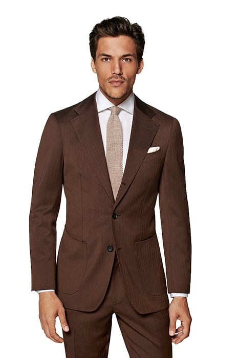 DARK BROWN HERRINGBONE TAILORED FIT HAVANA SUIT 2
