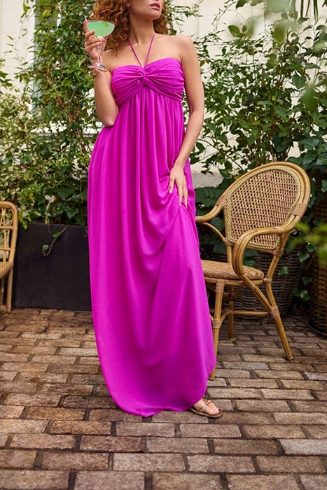RHODES - LONG STRAPLESS RECYCLED ORCHID DRESS WITH PLEATED B 5