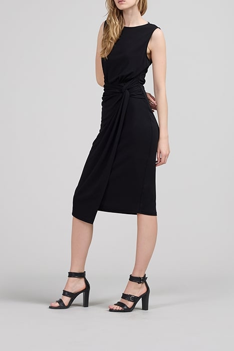 BLACK RECYCLED KNIT DRAPED WRAP DRESS 4