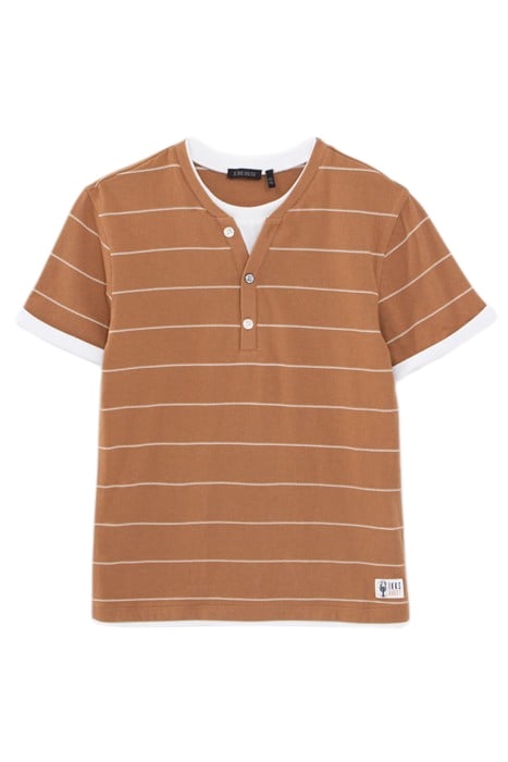 BOY'S STRIPED CAMEL T-SHIRT WITH TROMPE-L'ŒIL COLLAR 1