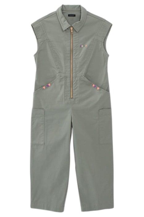 GIRLS' KHAKI JUMPSUIT WITH COLOUR EMBROIDERY 1