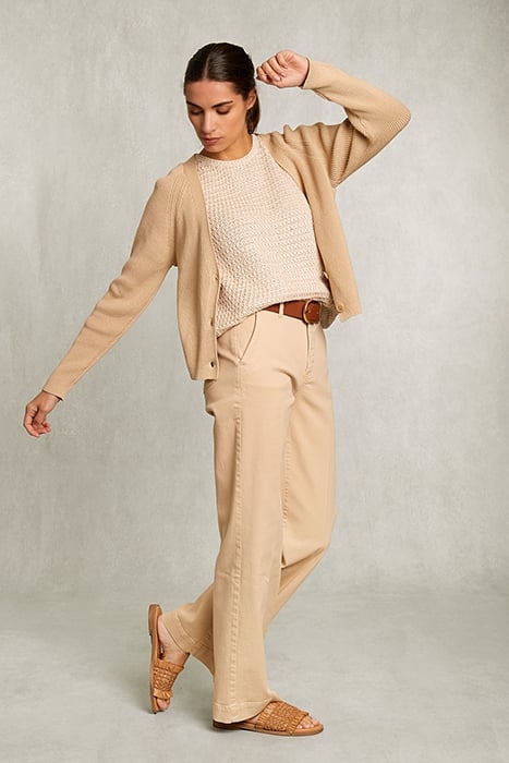 BEIGE COTTON V-NECK CARDIGAN BEIGE 3