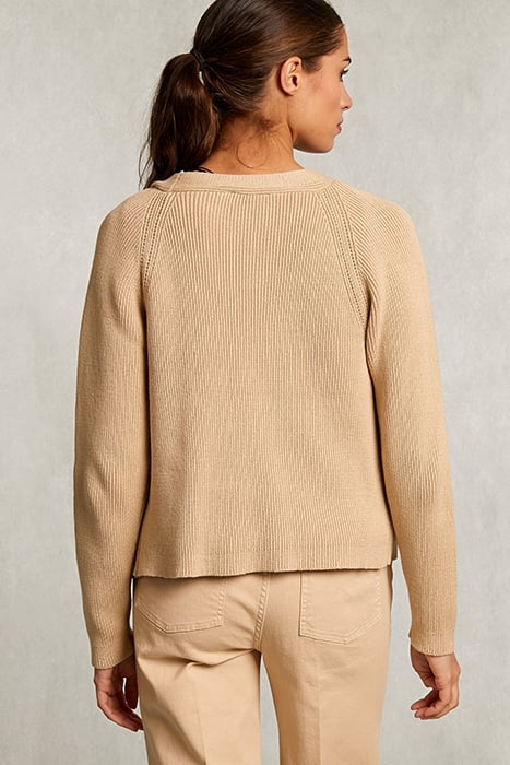 BEIGE COTTON V-NECK CARDIGAN BEIGE 2