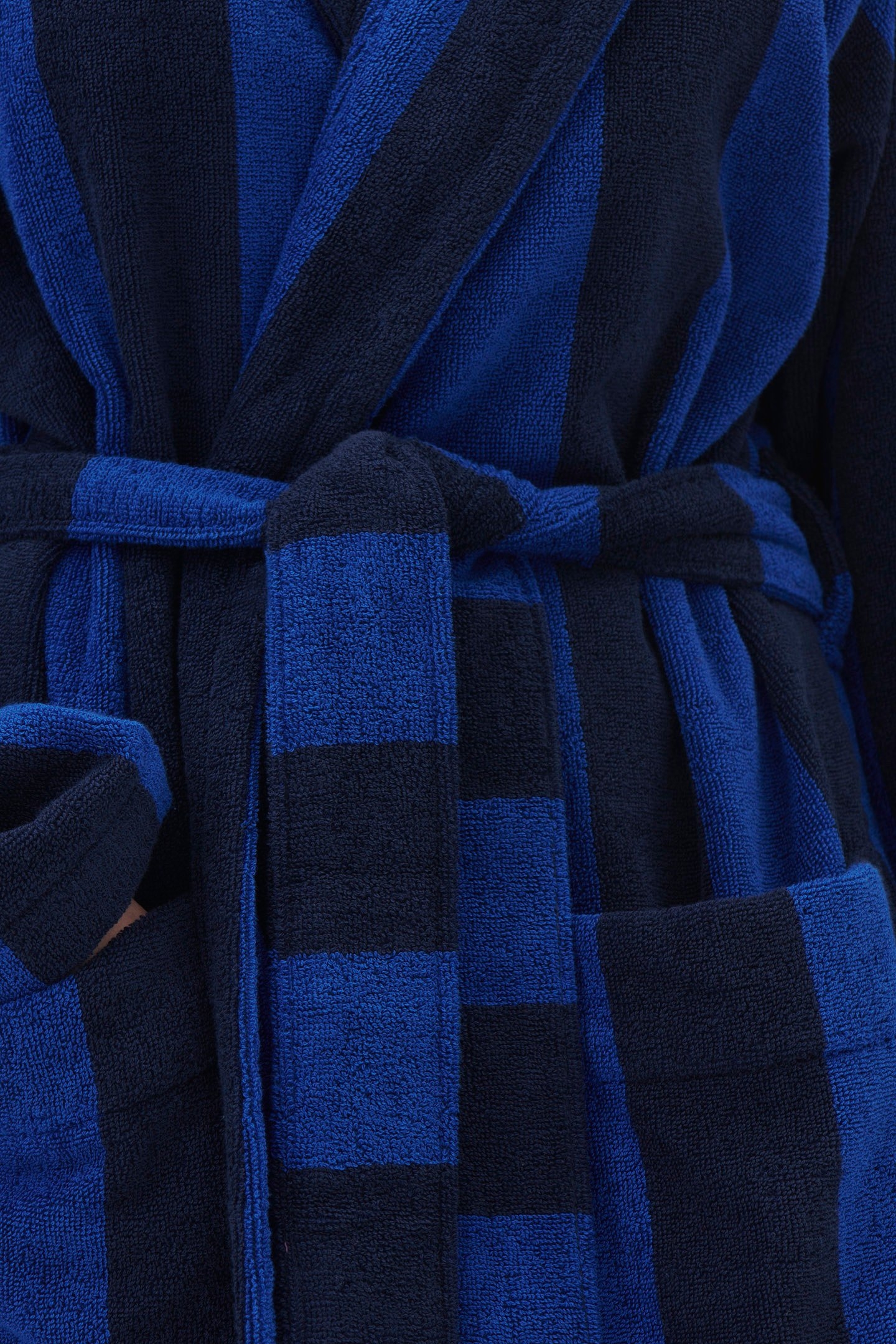 UNISEX HOODED BATHROBE NAVY BLOCKSTRIPES 2