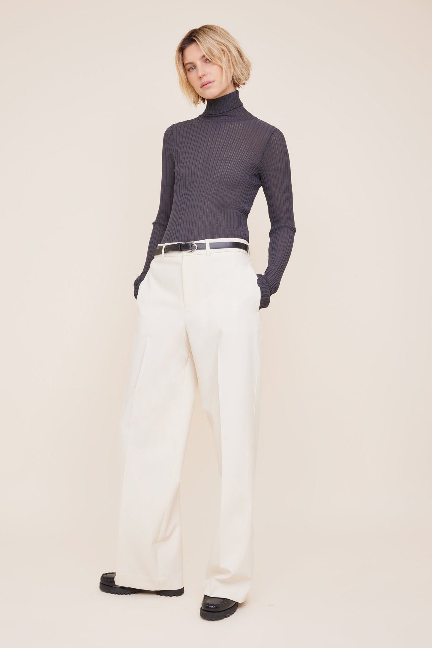 SWEATER FITTED RIB COL GRAY PINSTRIPE 4