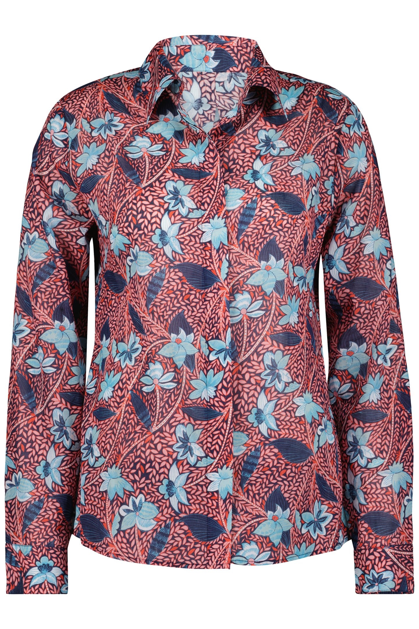 BLOUSE S/S FLIRT POPPY RED WITH LOTS OF LEAVES PRINT 4