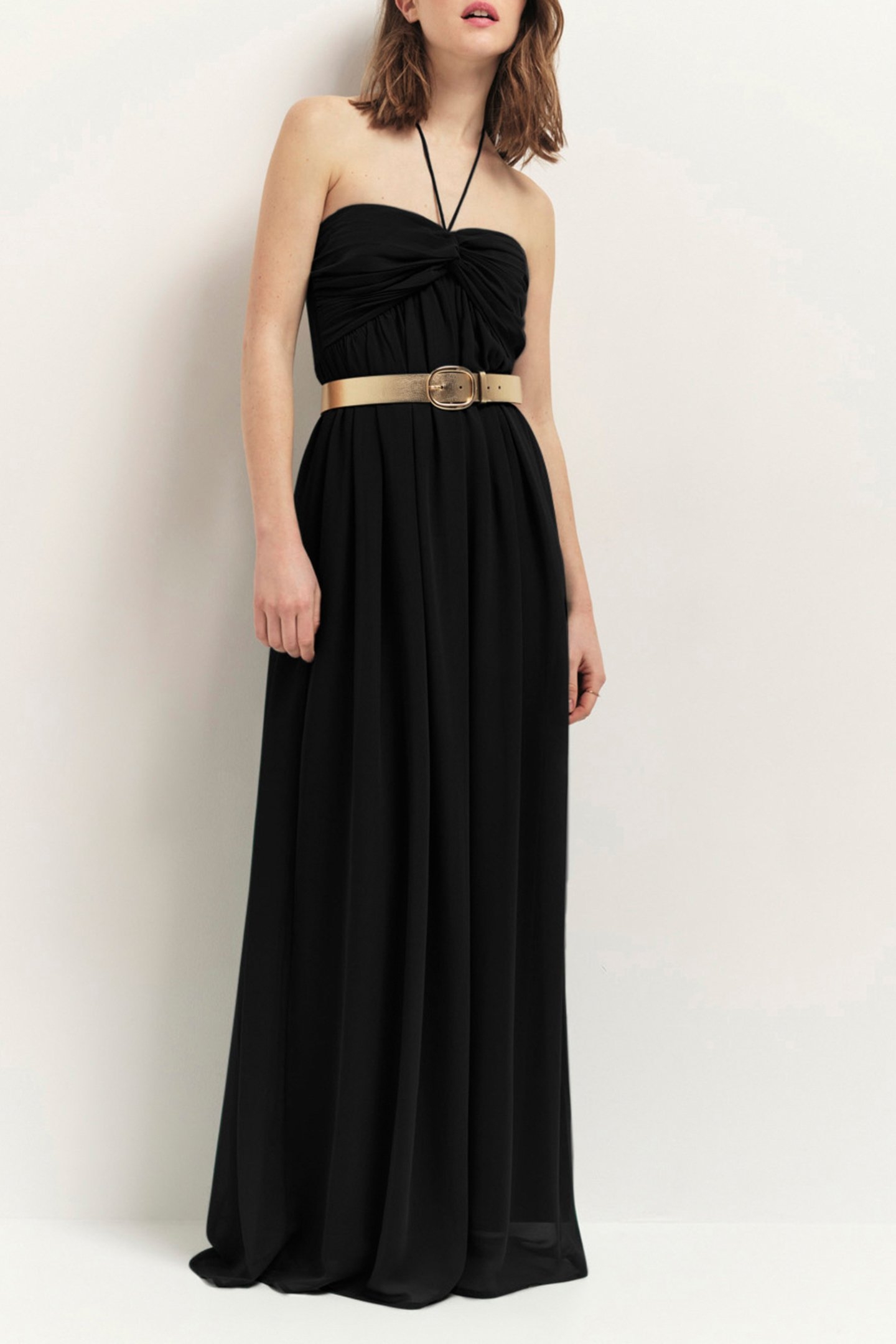 RHODES - BLACK RECYCLED LONG STRAPLESS DRESS WITH PLEATED BA 1