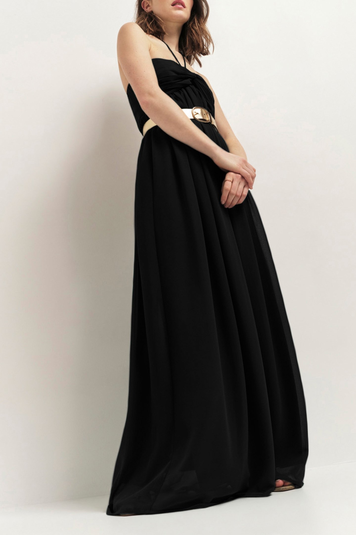 RHODES - BLACK RECYCLED LONG STRAPLESS DRESS WITH PLEATED BA 3