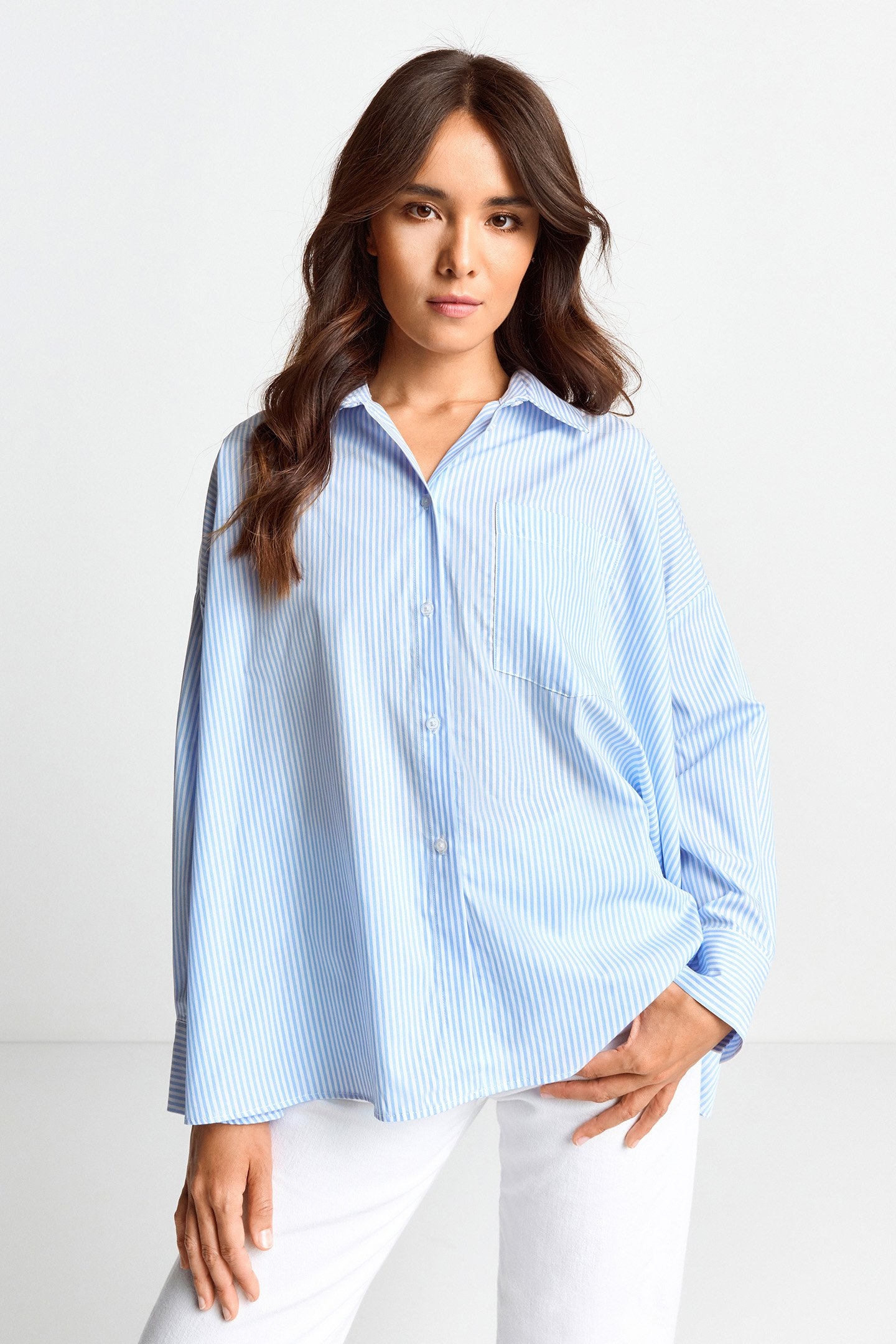 OVERSIZED STRIPED BLOUSE ORGANIC COTTON BLUE 1