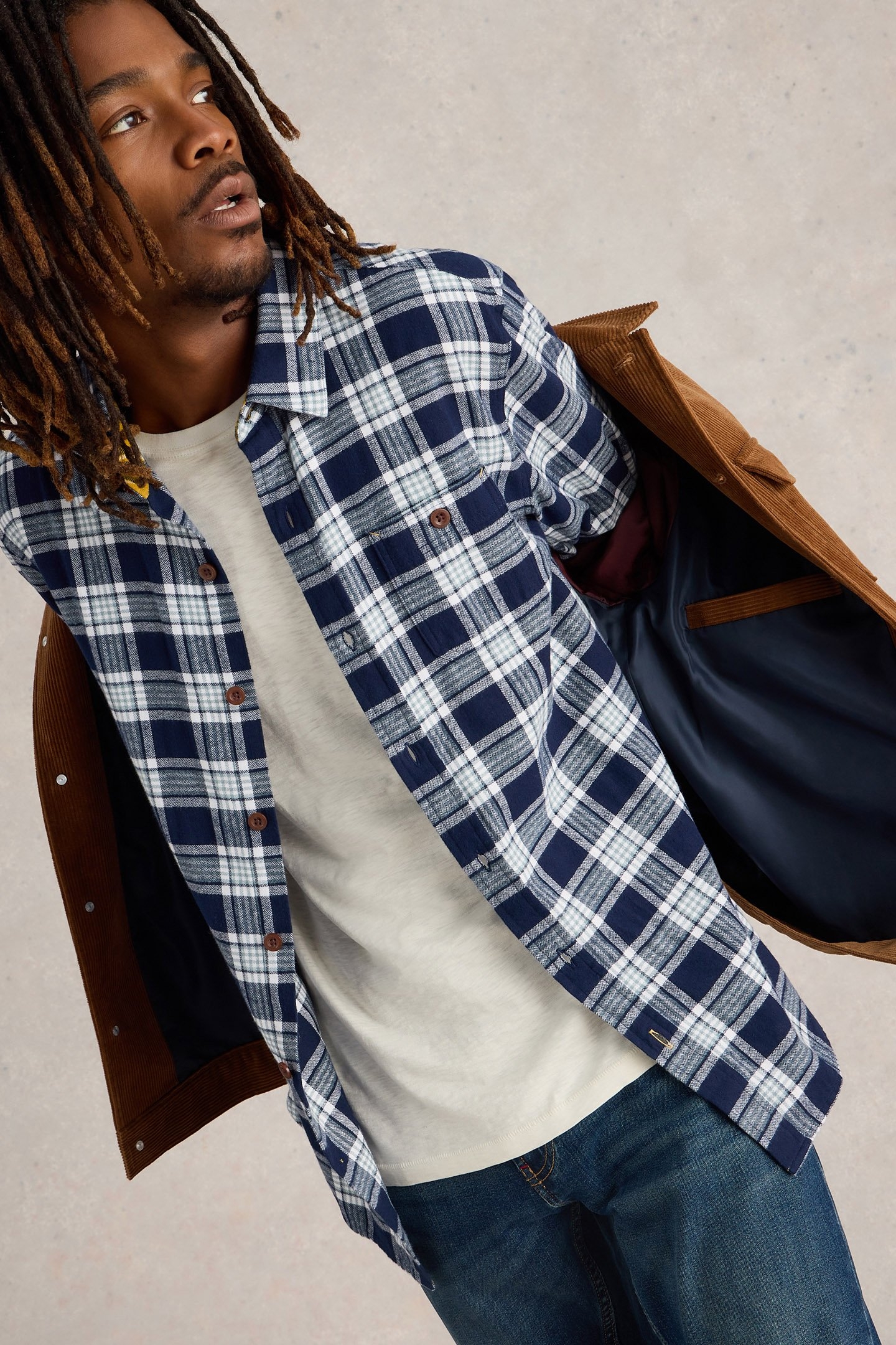 WALLACE BRUSHED CHECK SHIRT NAVY MULTI 4