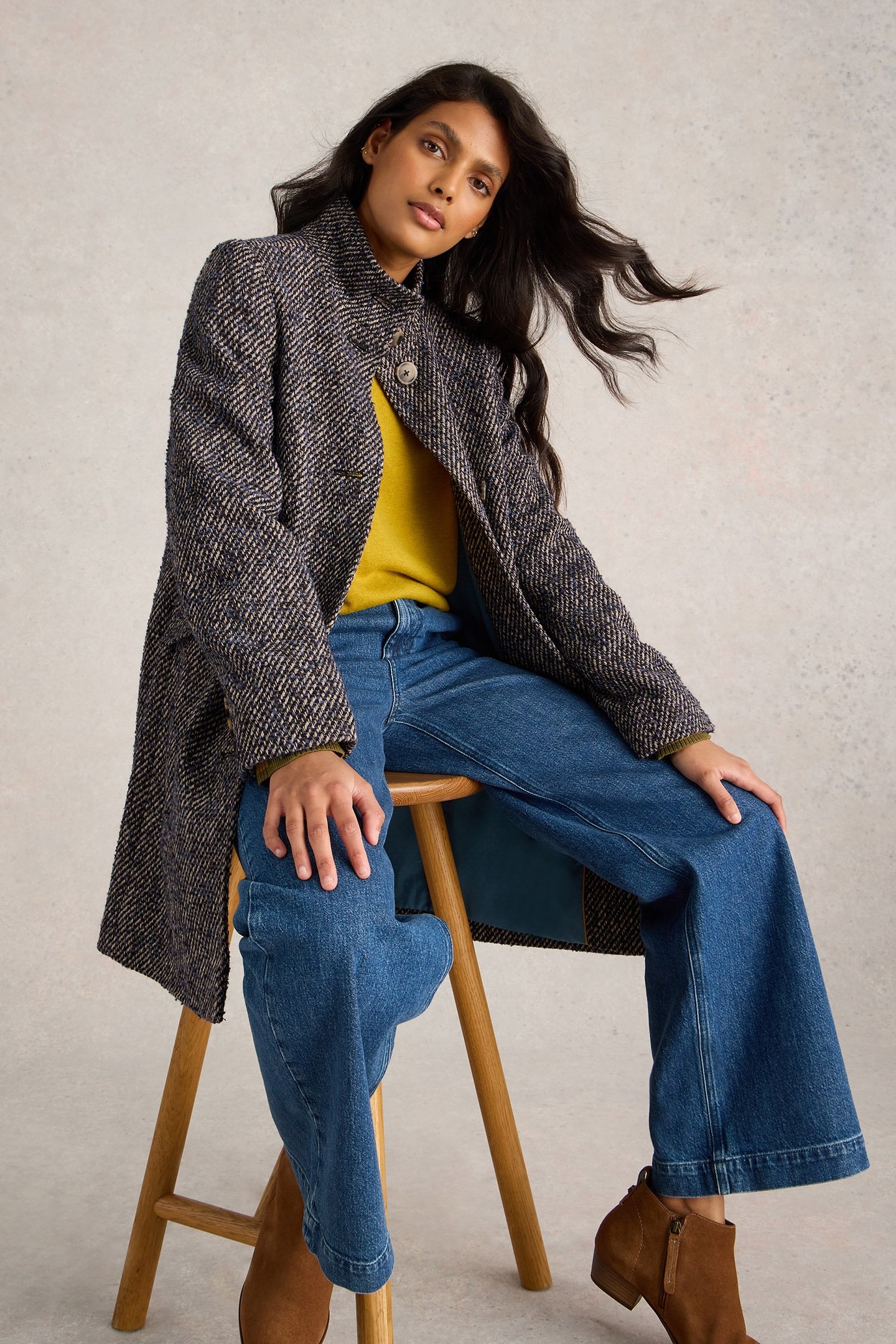 KARLA TWEEDY COAT NAVY MULTI 4