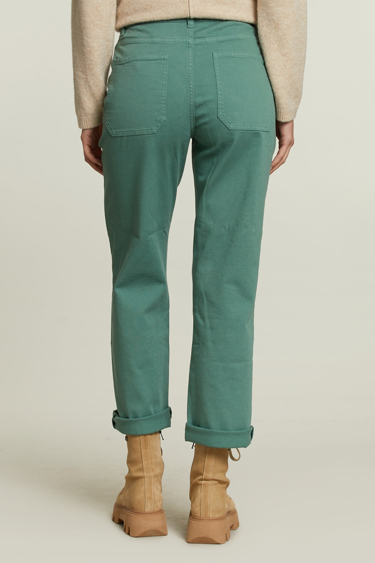 GREEN COTTON PANTS APPLIED POCKETS 2
