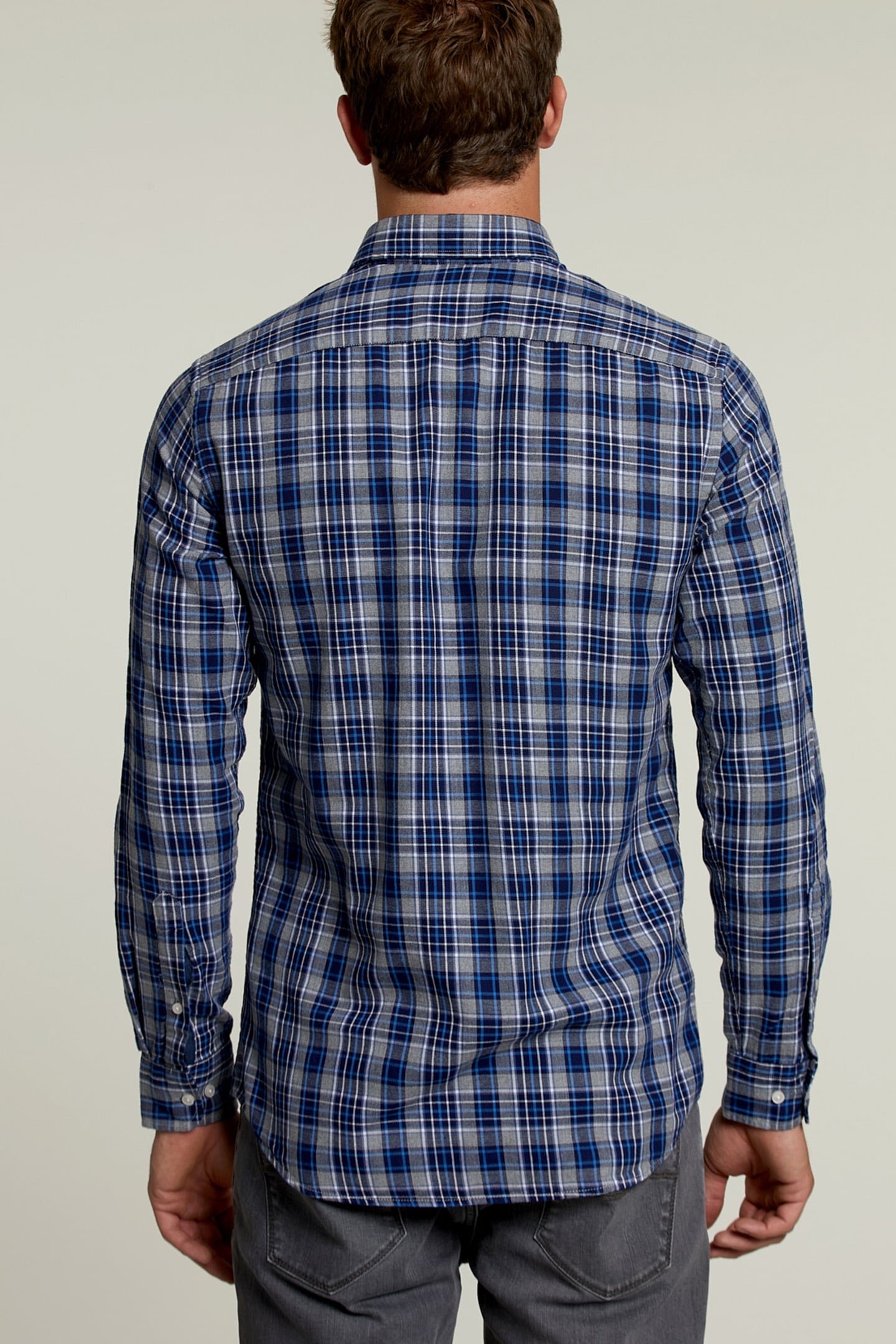 CUSTOM FIT CHECKED SHIRT BLUE/GREY 2