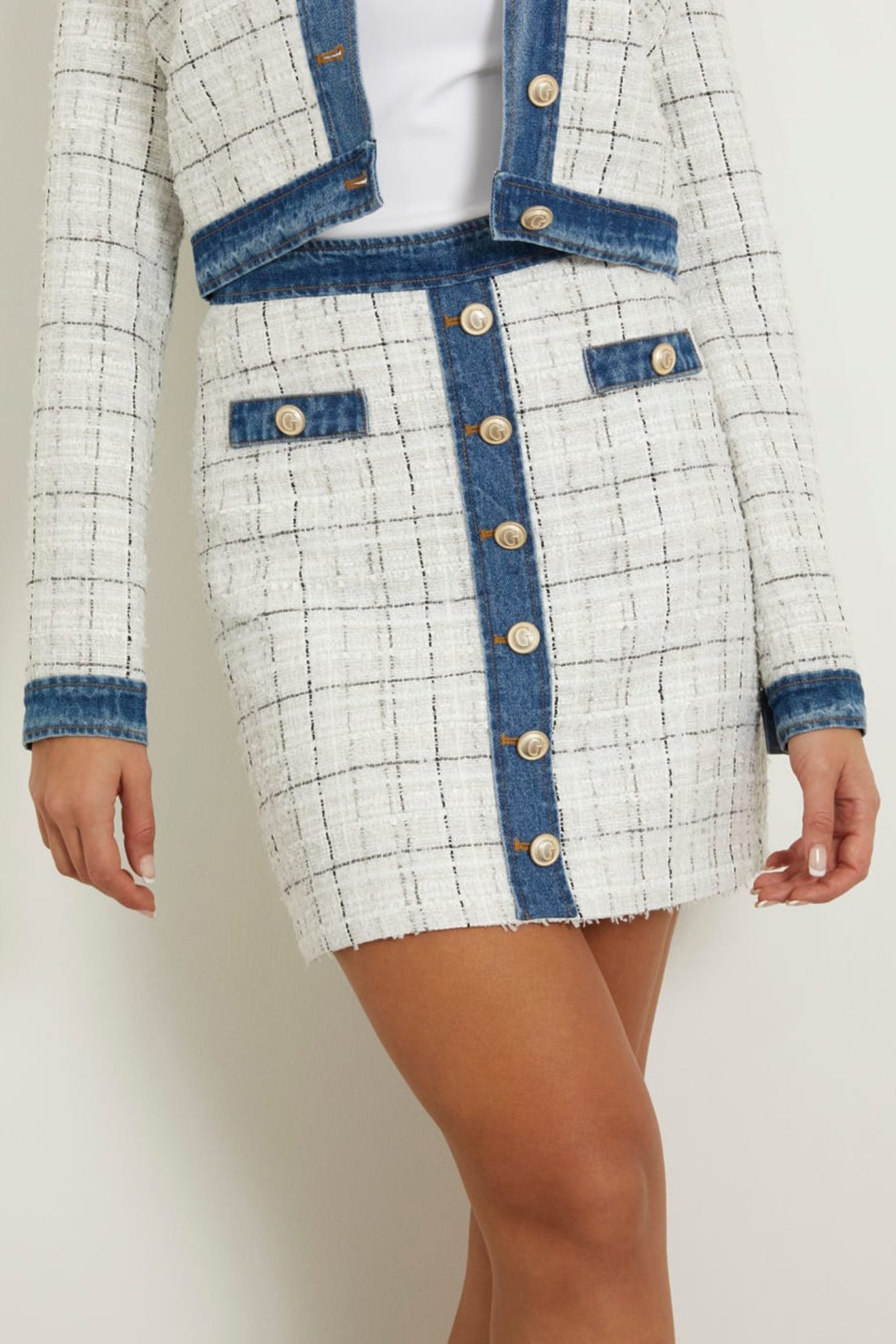 NATALIE SKIRT CHECK TWEED WHITE CO 1