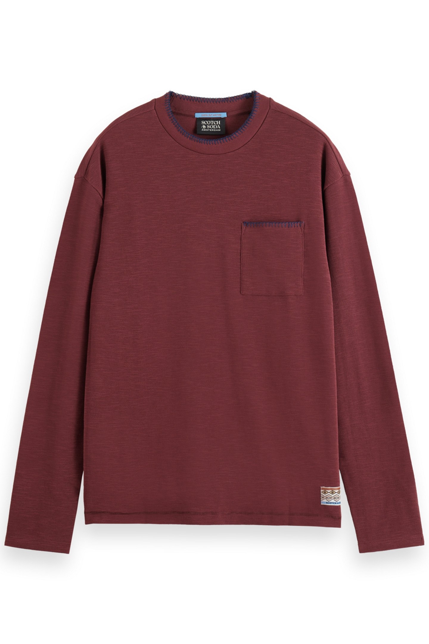 RELAXED FIT BLANKET STITCH SLUB LONGSLEEVE T-SHIRT WINE 4