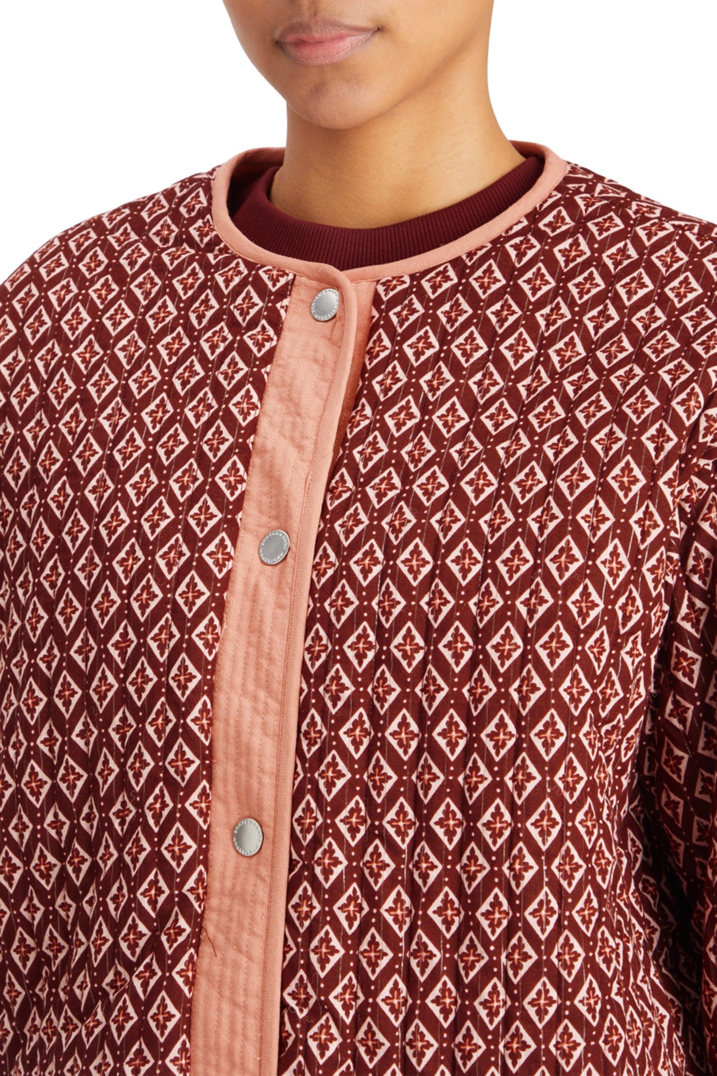 REVERSIBLE BLOCKPRINT LINER JACKET GEO FLOWER BORDEAUX 8