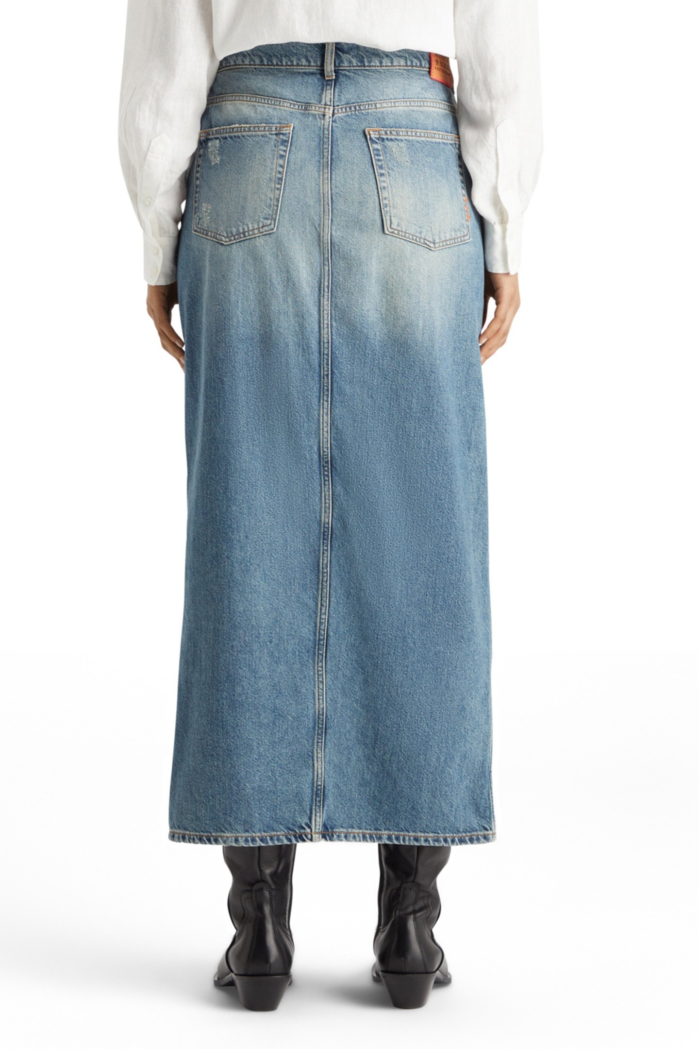 LONG VINTAGE WASHED DENIM SKIRT WITH FRONT SPLIT FRISCO NIGH 2