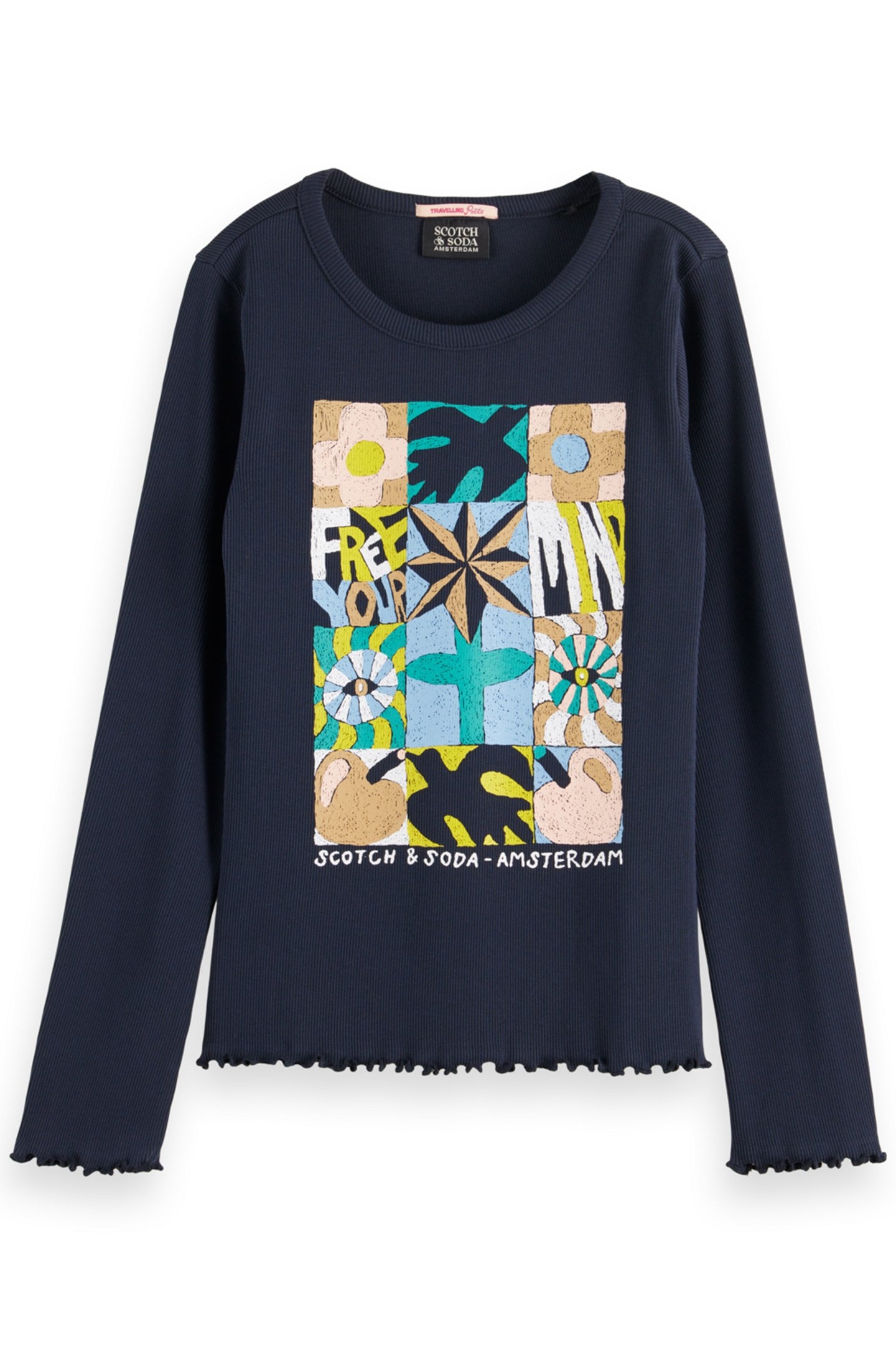 GIRL FREE MIND LONG SLEEVE RIB T-SHIRT NIGHT 1