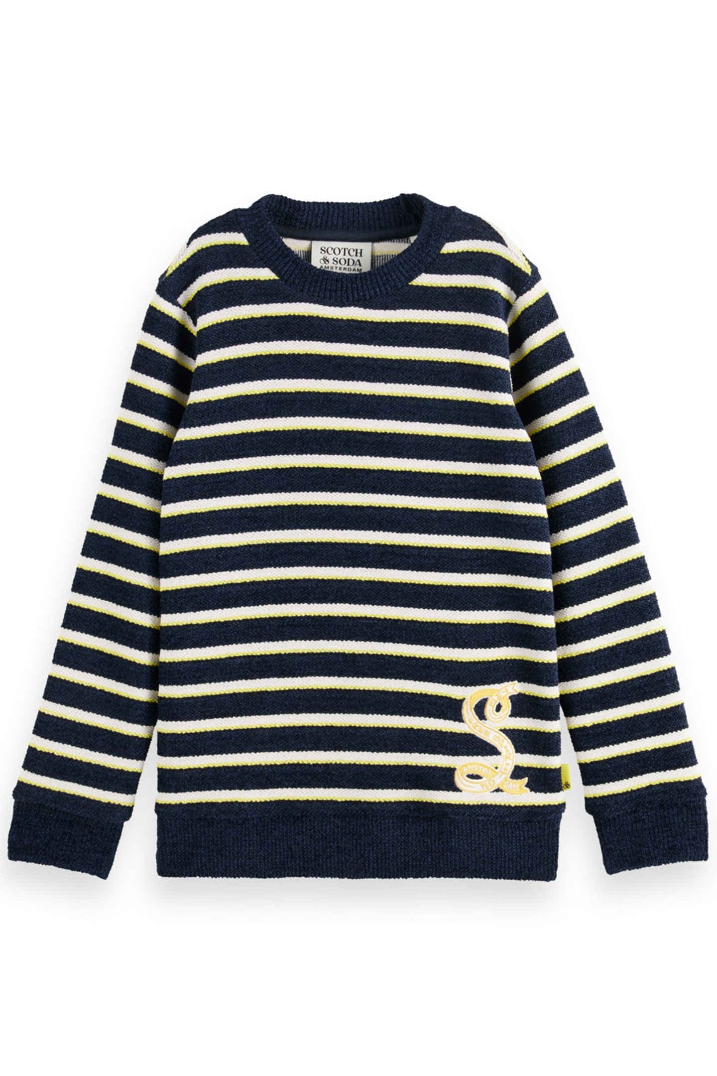 BOY STRIPED FELPA CREWNECK NIGHT/ECRU/EMBASSY YELLOW STRIPE 1