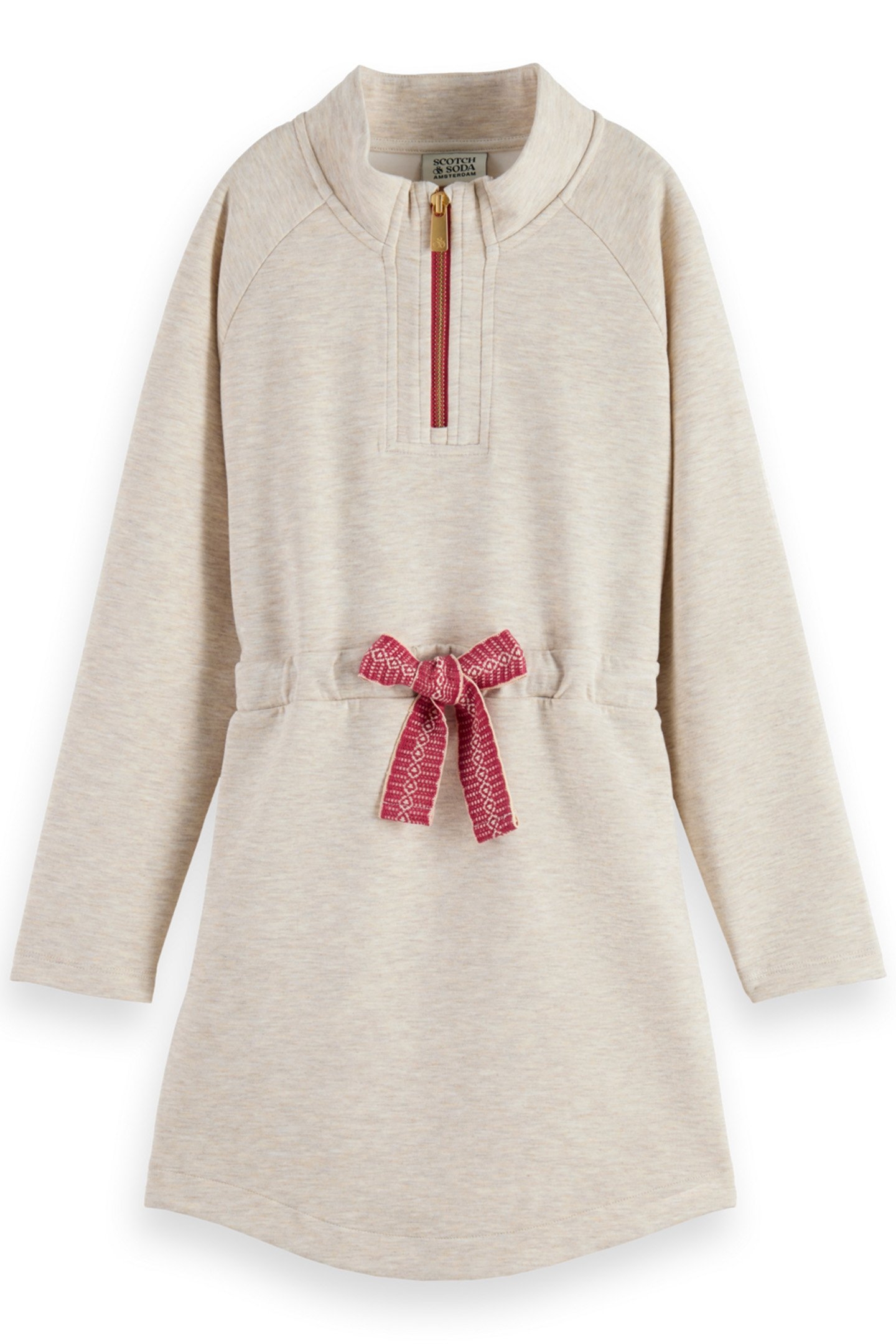 GIRL HALF ZIP MODAL DRESS OATMEAL MELANGE 1