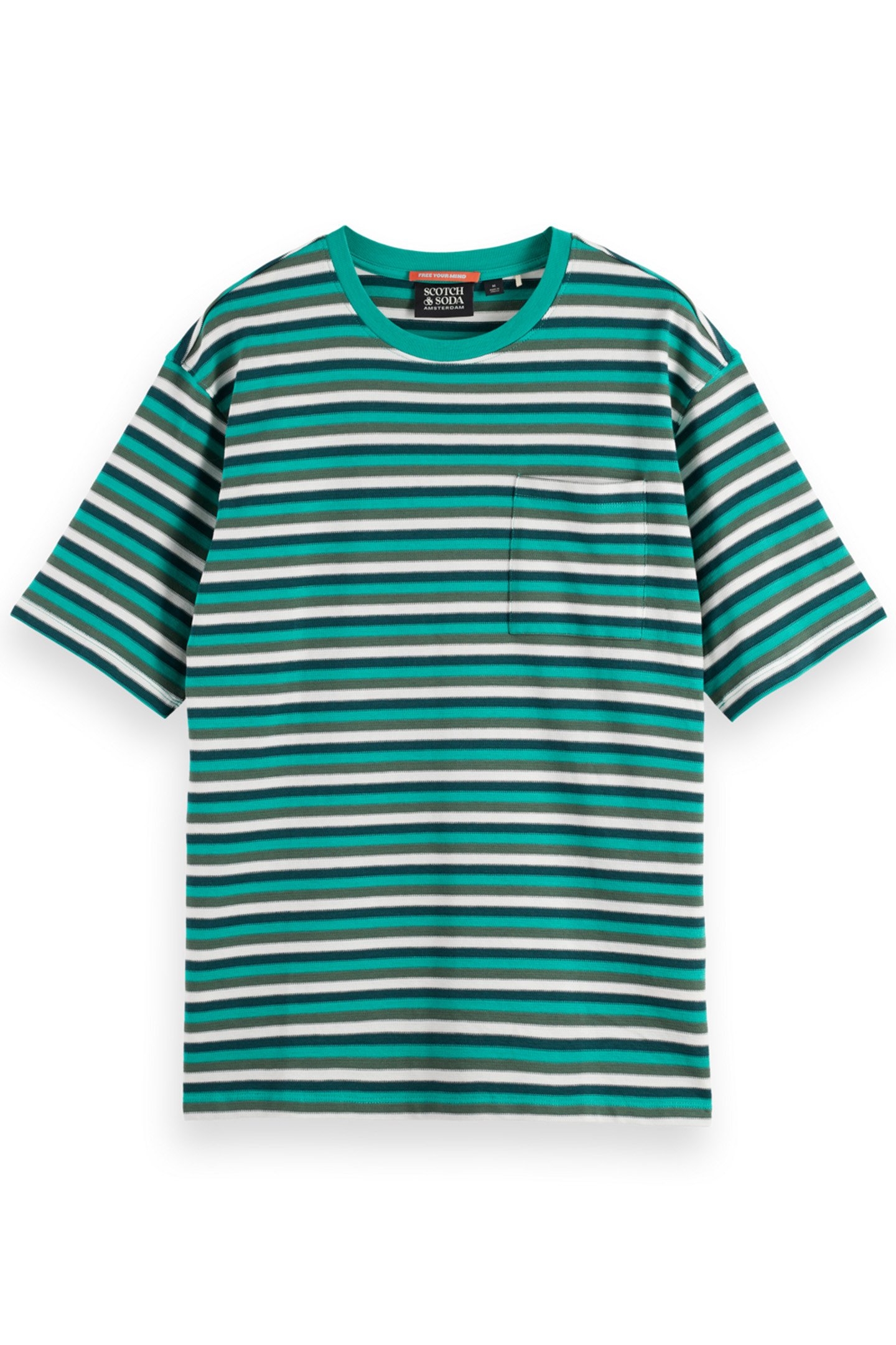 RELAXED FIT STRUCTURE STRIPE T-SHIRT GREEN WHITE MULTI STRIP 4