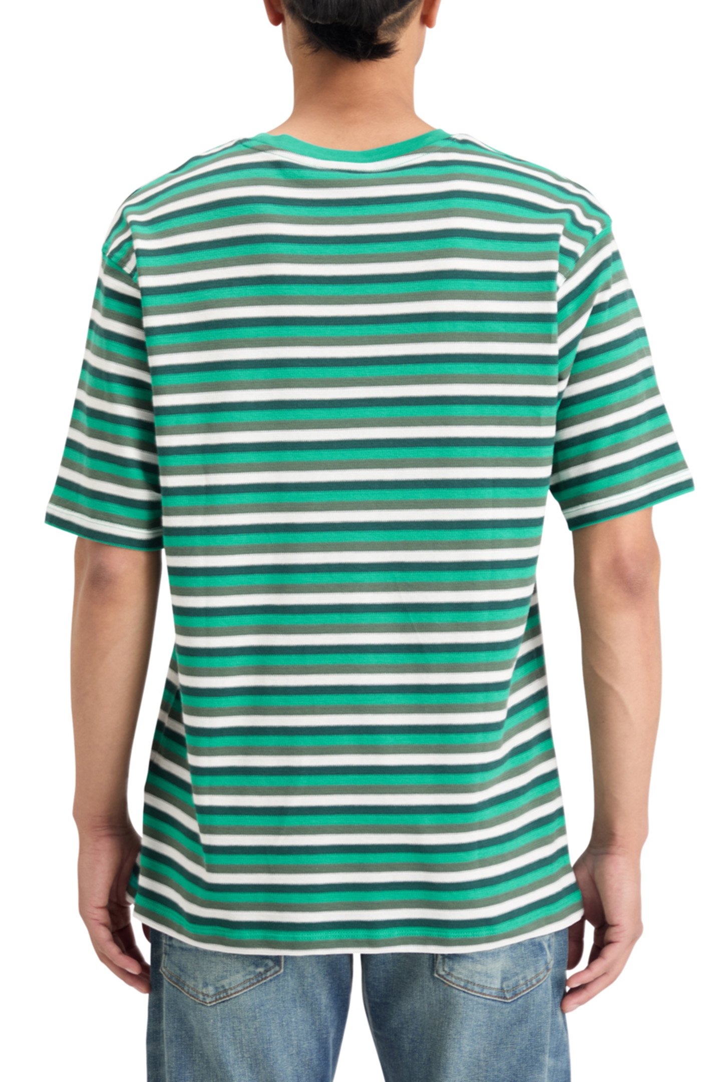 RELAXED FIT STRUCTURE STRIPE T-SHIRT GREEN WHITE MULTI STRIP 2