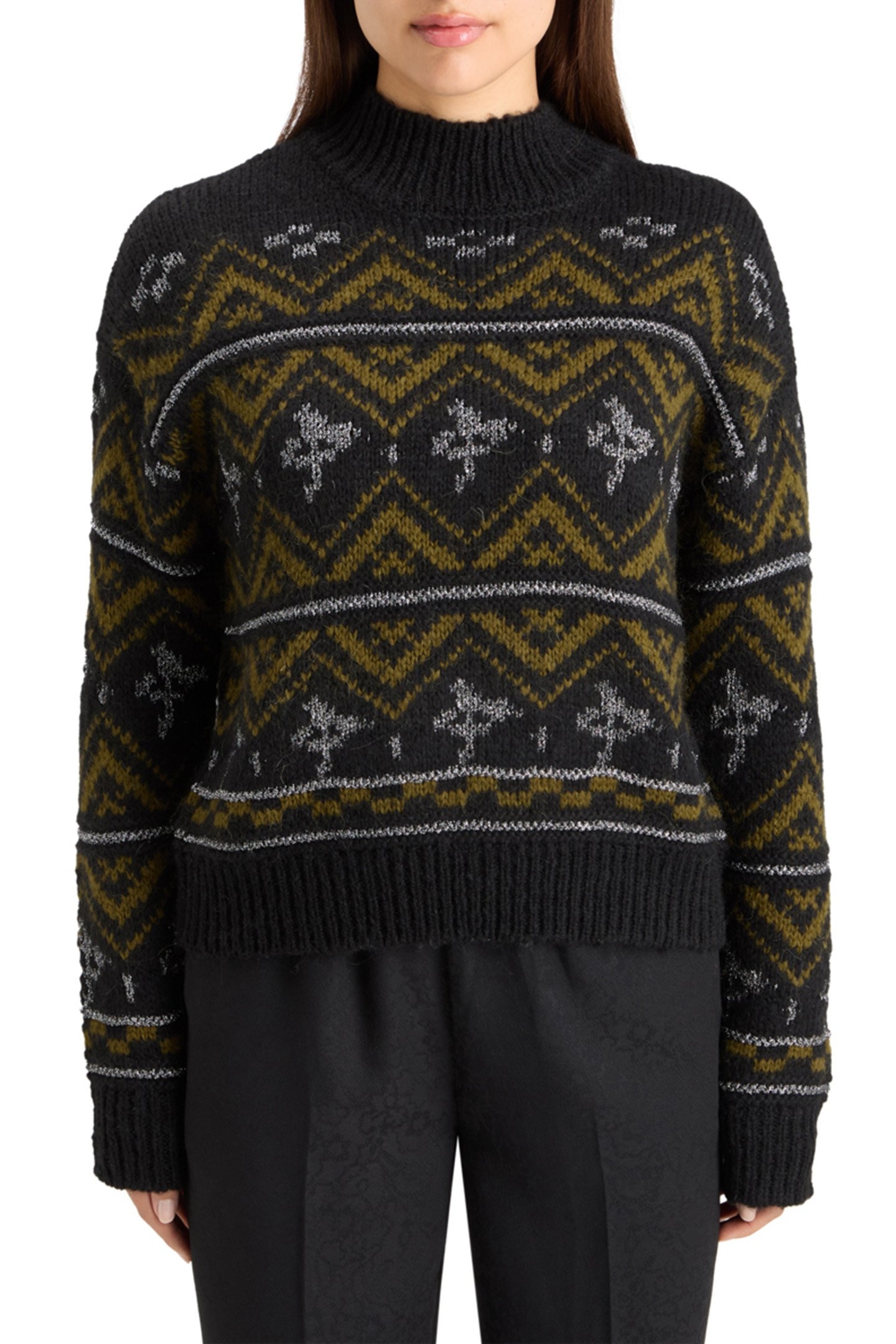 METALLIC FAIR ISLE PULLOVER EVENING BLACK 1