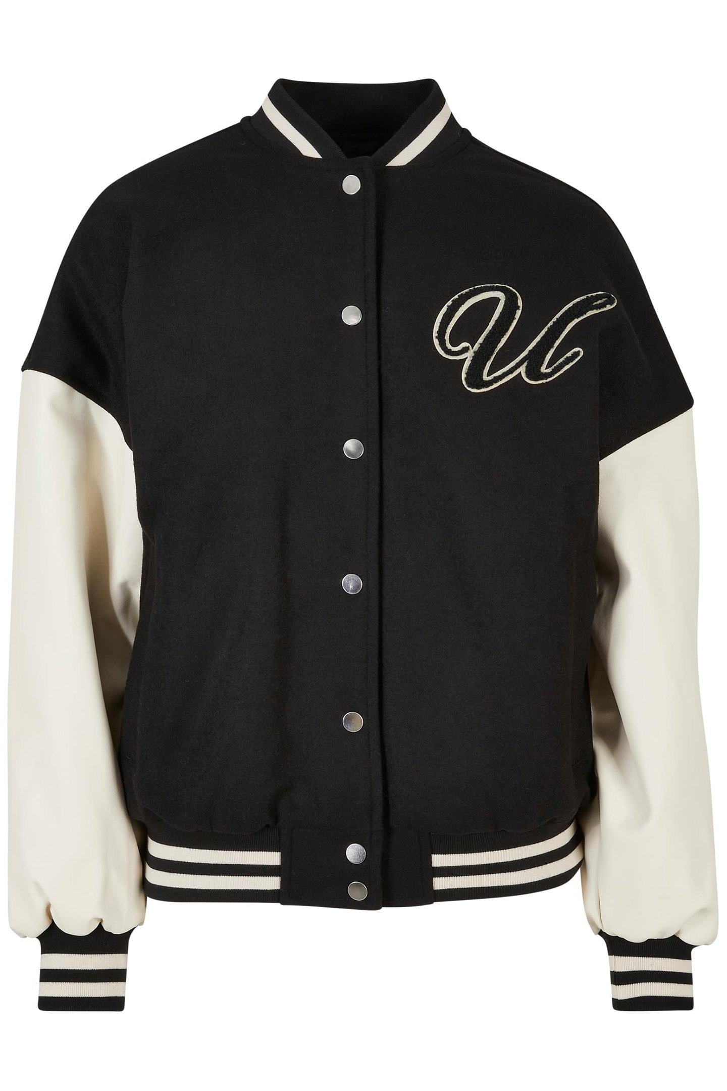 LADIES OVERSIZED BIG U COLLEGE JACKET BLACK/PALEWHITE 1