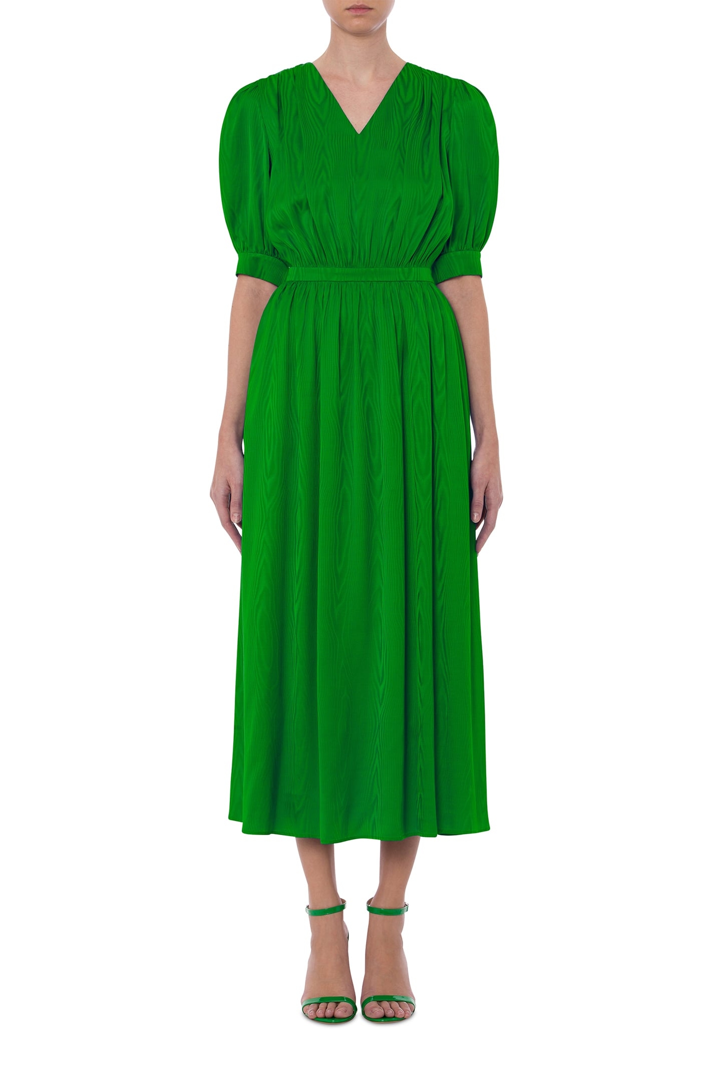 MIDI DRESS IN FLUID MOIRÉ GREEN 1