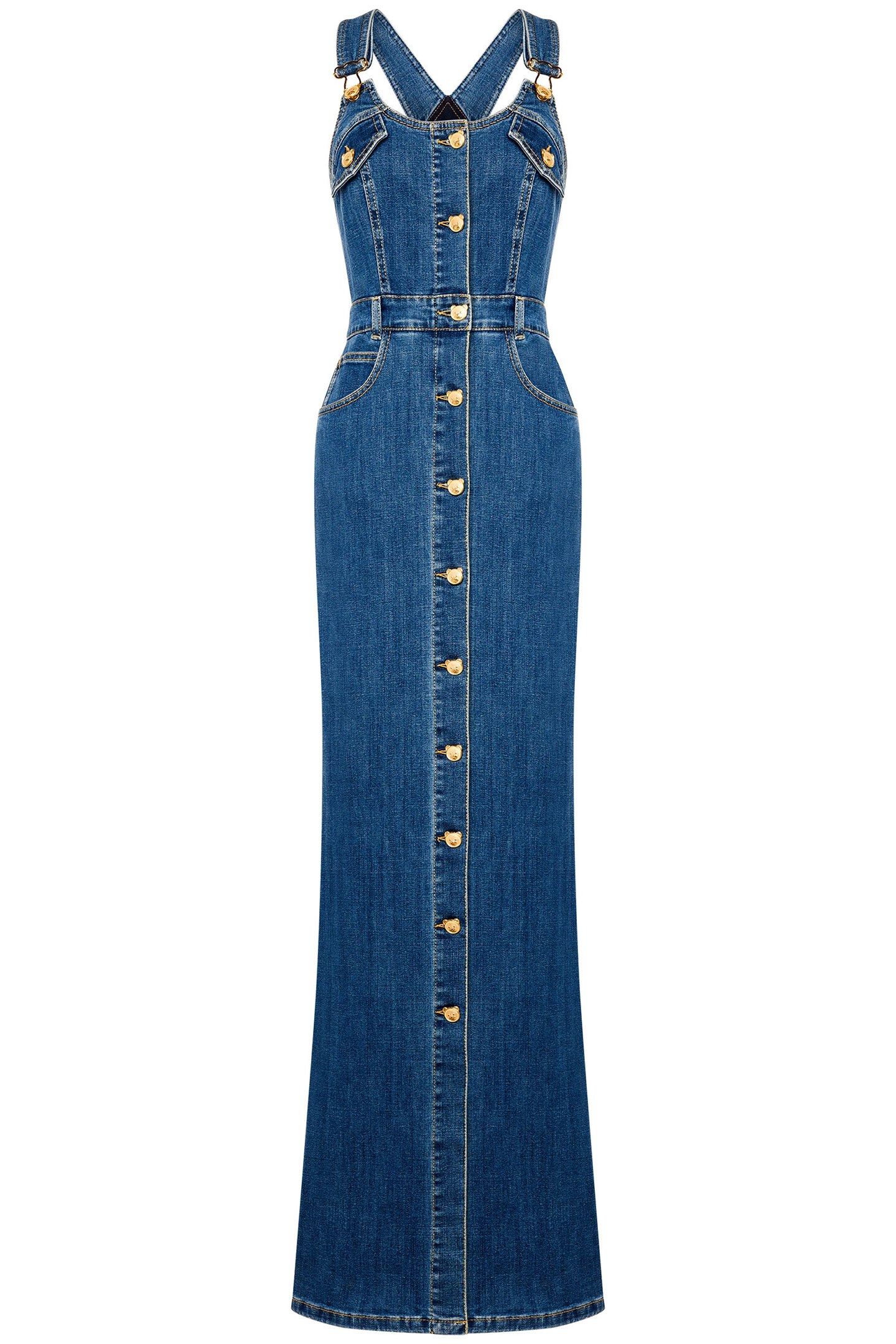 TEDDY BUTTONS DENIM DUNGAREES DRESS BLUE 3