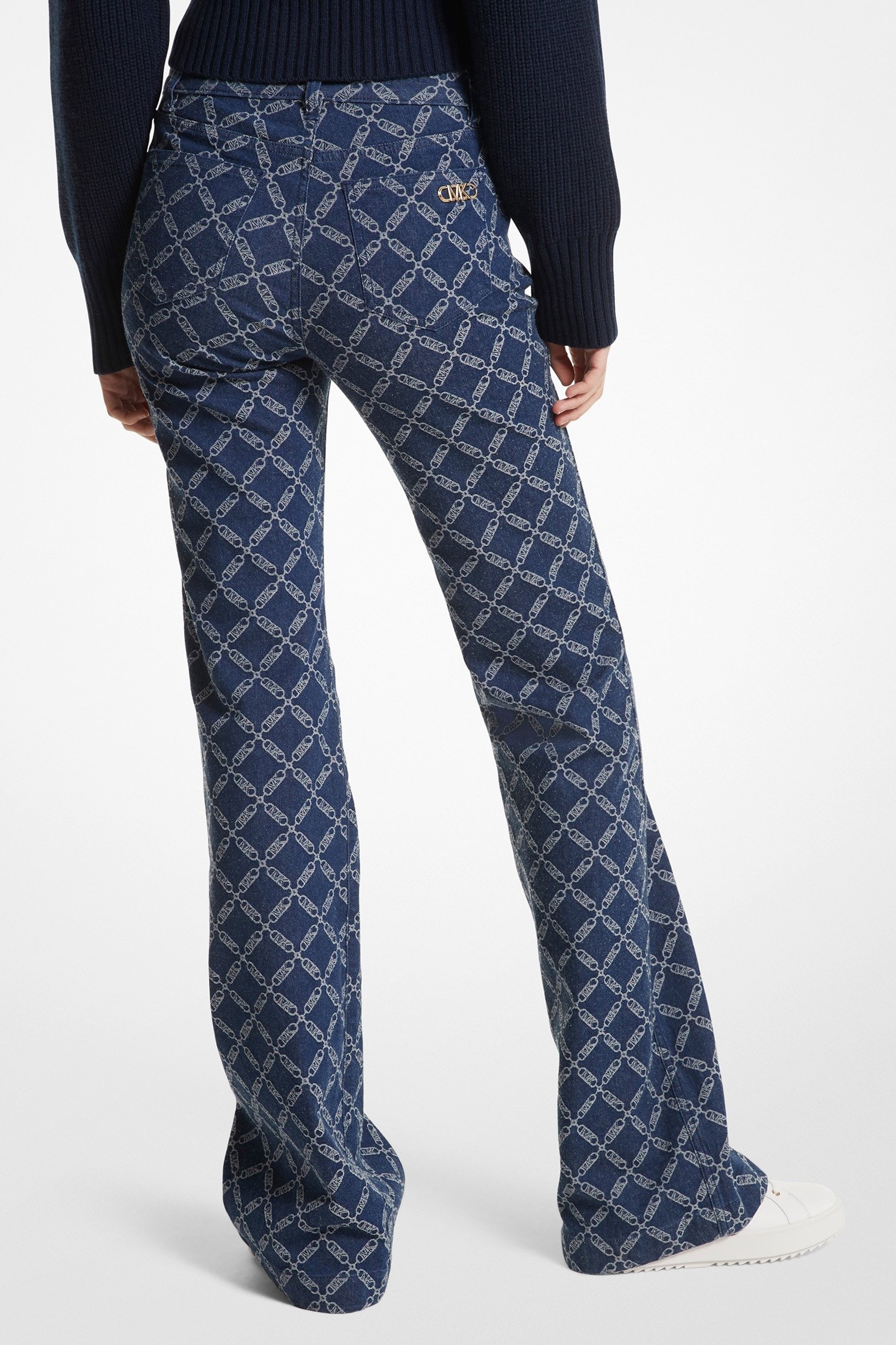 FLARED DENIM JEAN IN ALL OVER LOGO PRINT 2