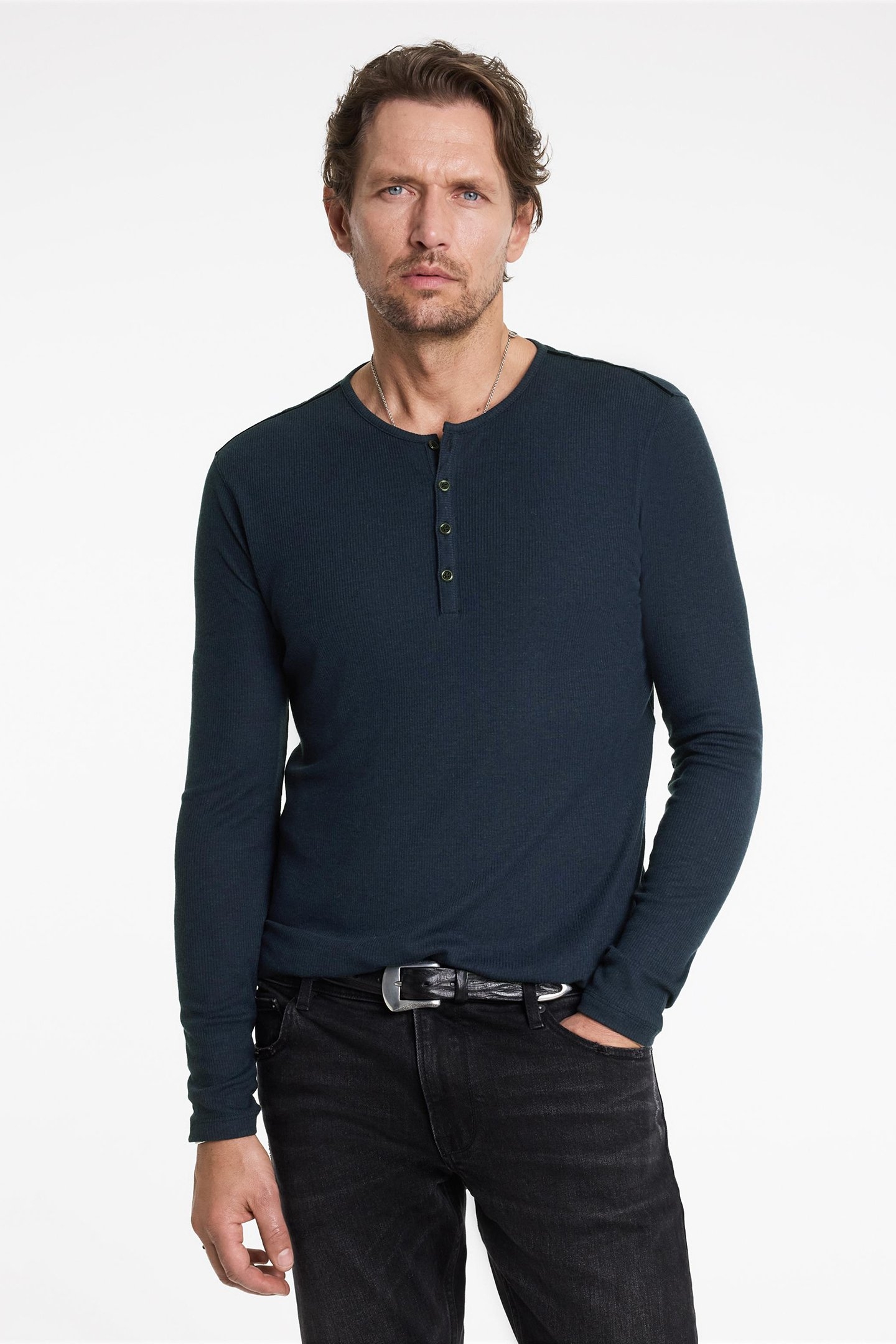 CARVER REGULAR FIT LS HENLEY INK BLUE 1