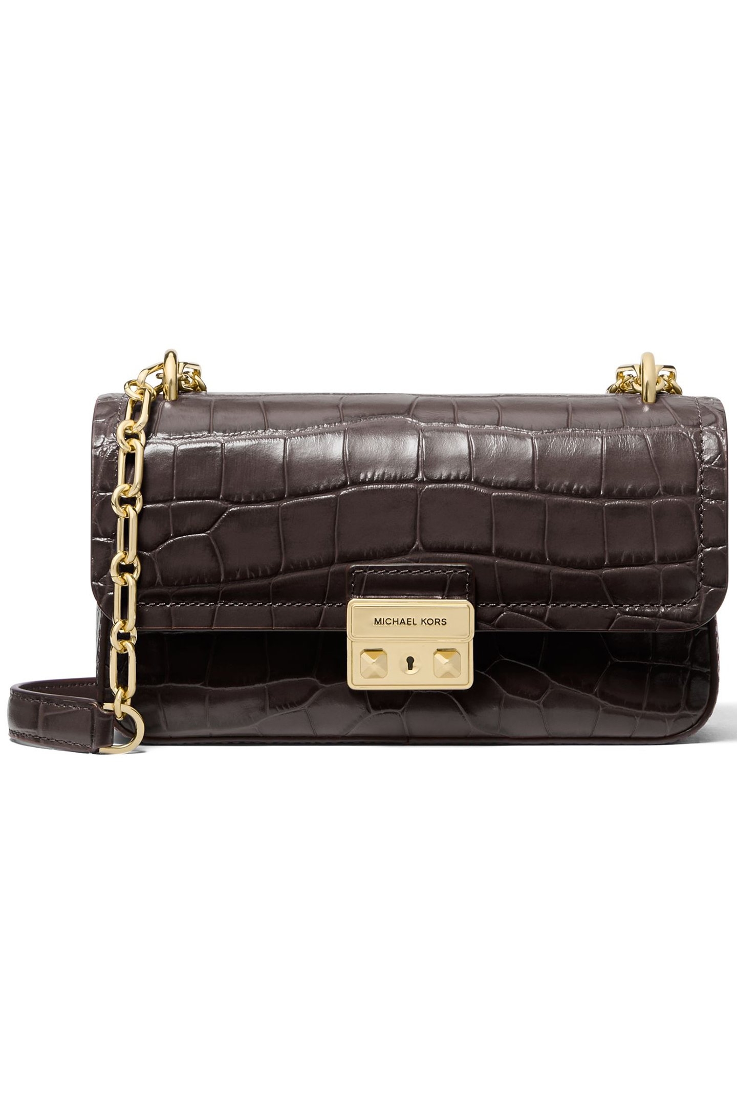 CHAIN STRAP CROC SHOULDER BAG  IN CHOCOLATE BROWN 1