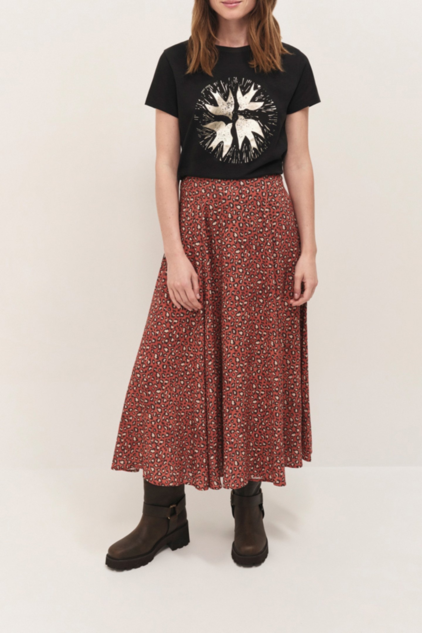 JETTY - PUMPKIN MIDI SKIRT IN WINTER SAFARI PRINT 1