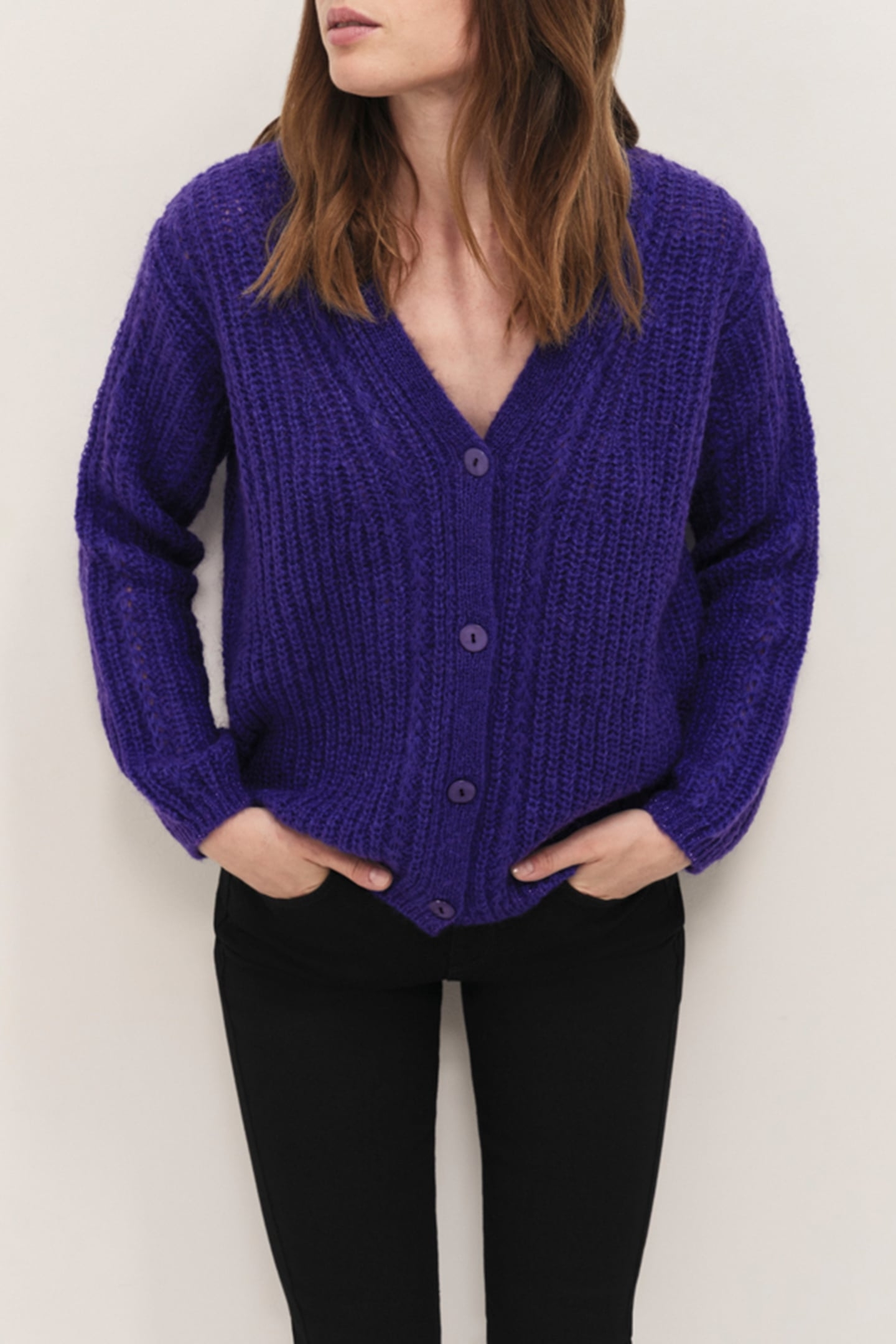 TIM - DEEP V-NECK PURPLE KNITTED CARDIGAN 1