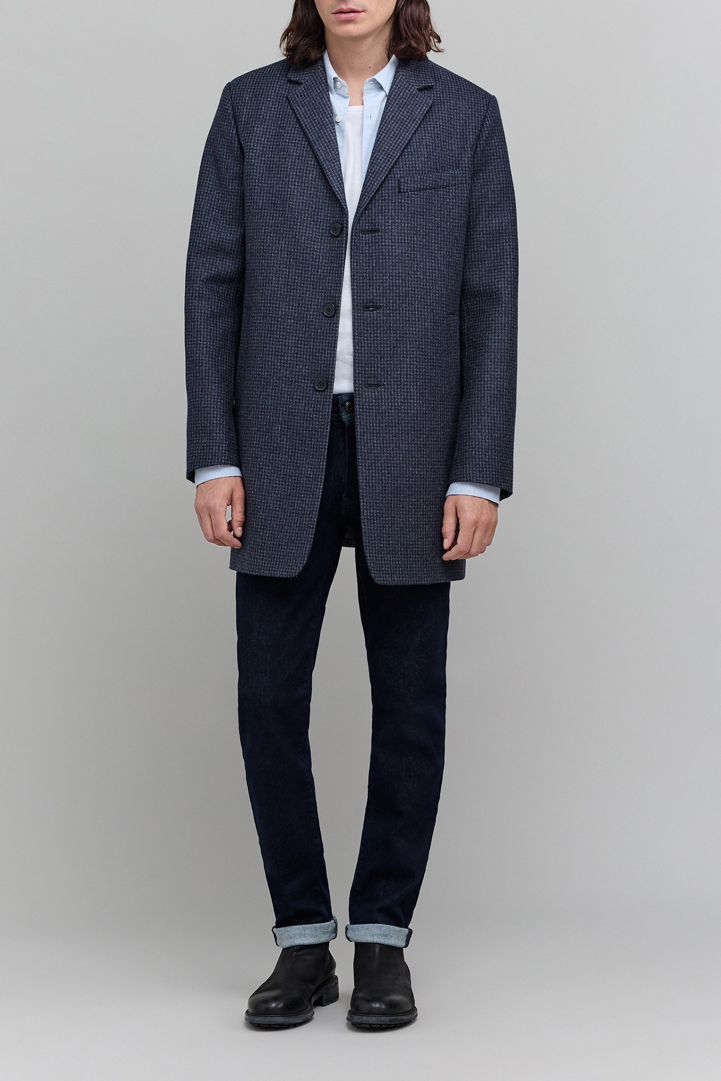 CHECK NAVY WOOL COAT 3