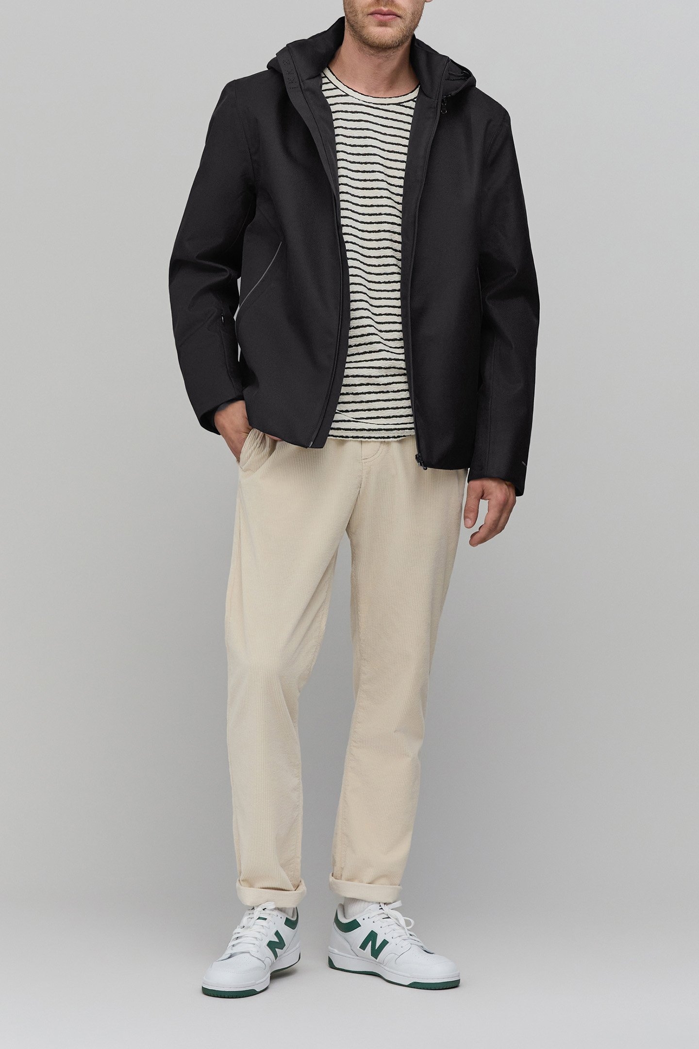 BLACK NYLON WATERPROOF JACKET WITH DETACHABLE HOOD 3