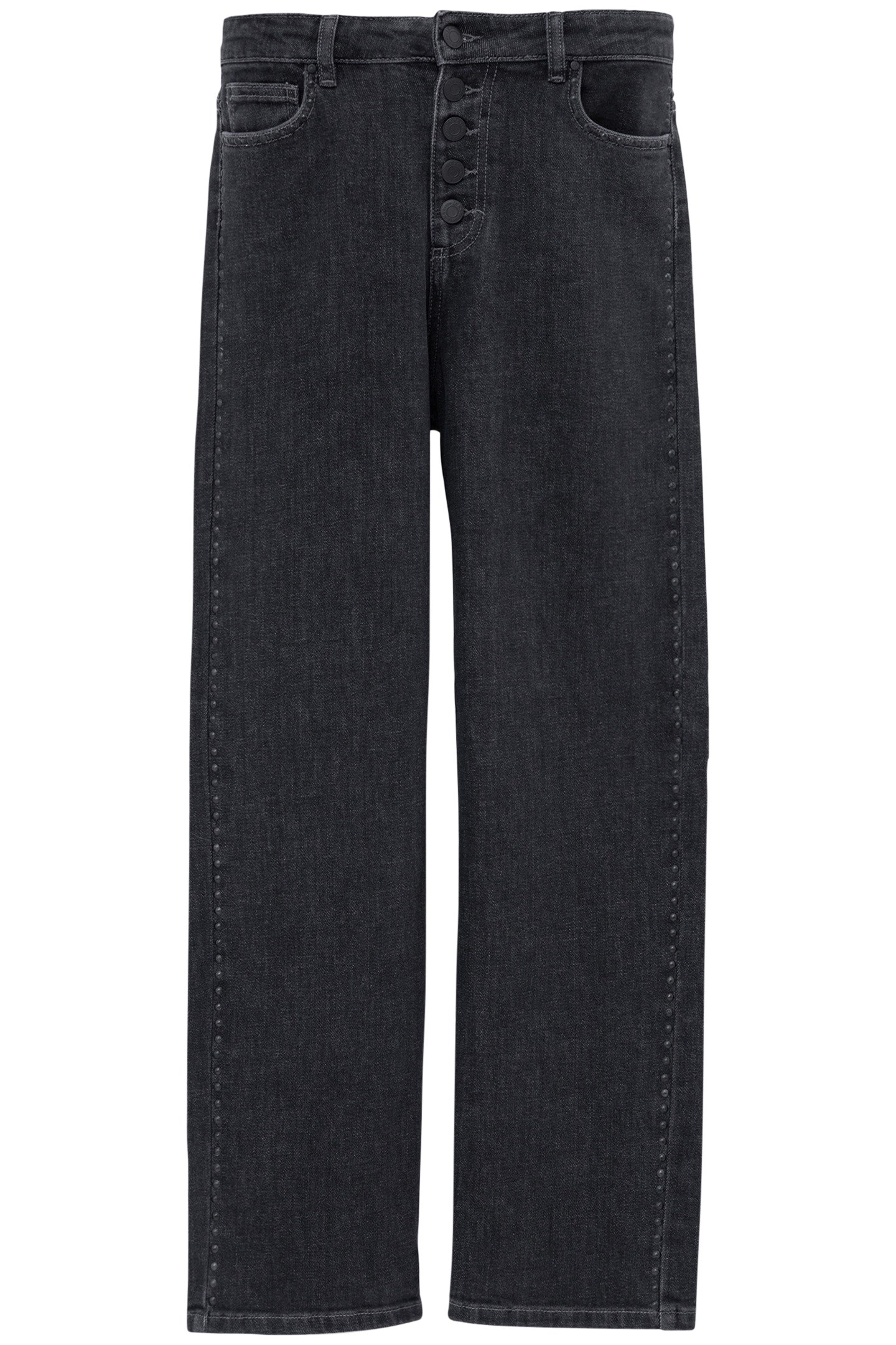 HIGH-WAISTED WASHED BLACK STRAIGHT JEANS WITH STUD 4