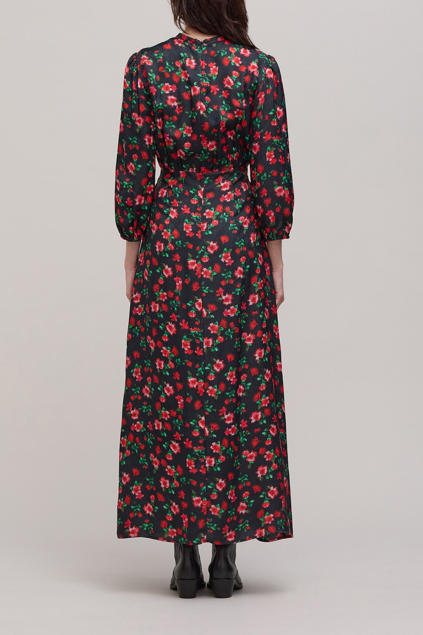 FLOWER PIXEL PRINT BLACK MAXI DRESS 2